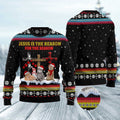 FUNSTUFFPRINT Jesus Is The Reason For The Season Cat Ugly Christmas Sweater, Christmas Cat Ugly Sweater, Ugly Cat Xmas Sweater Ugly Sweater