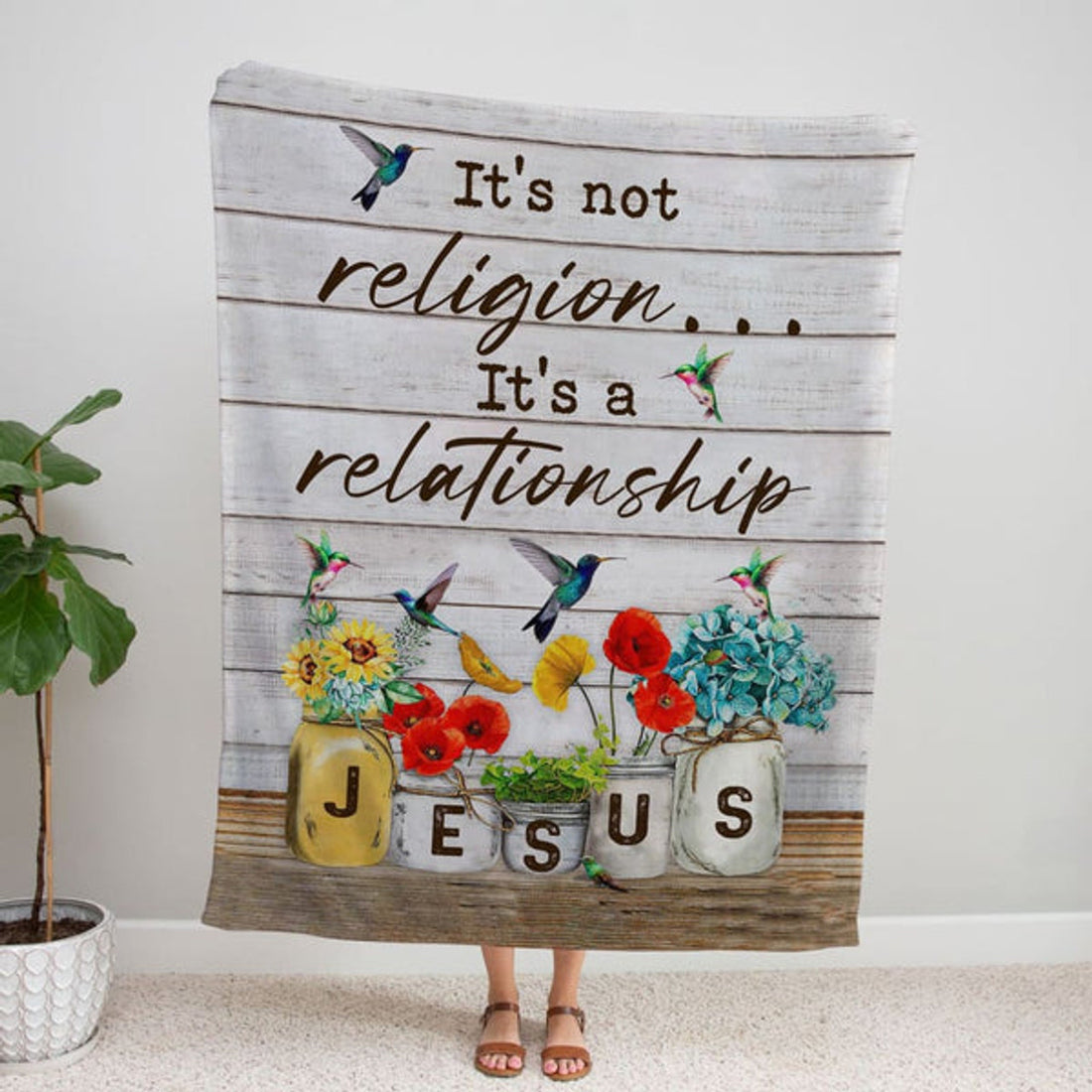 FUNSTUFFPRINT Jesus It's Not Religion Its A Relationship Fleece Blanket - Christian Blanket - Bible Verse Blanket