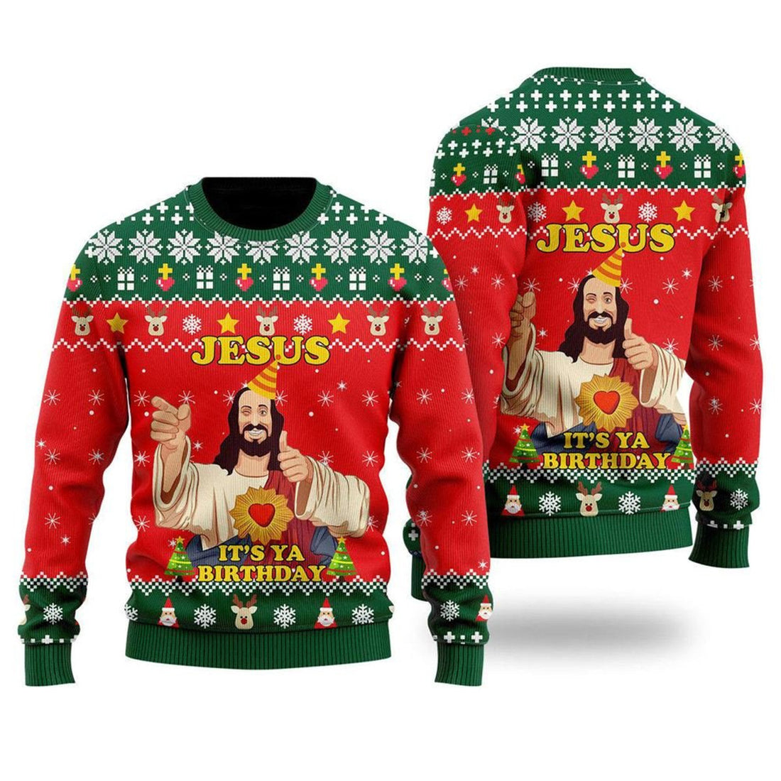 FUNSTUFFPRINT Jesus It’s Ya Birthday Ugly Christmas Sweater For Men & Women – Gifts For Christians Ugly  Sweater