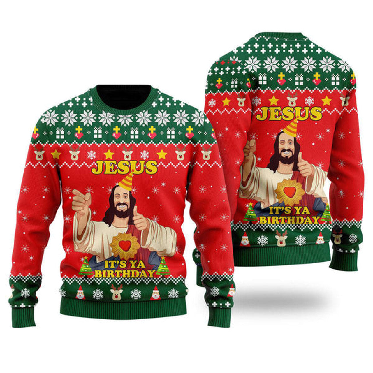 FUNSTUFFPRINT Jesus It's Ya Birthday Ugly Christmas Sweater For Men & Women - Jesus Christ Sweater - Christian Shirts Gifts Idea Ugly  Sweater