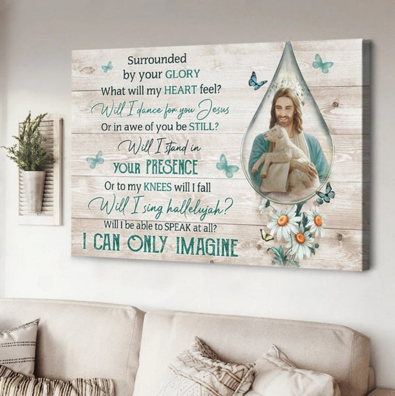 Jesus Lamb White Daisy Surrounded By Your Glory Canvas Wall Art - Jesus Canvas Pictures - Christian Wall Posters