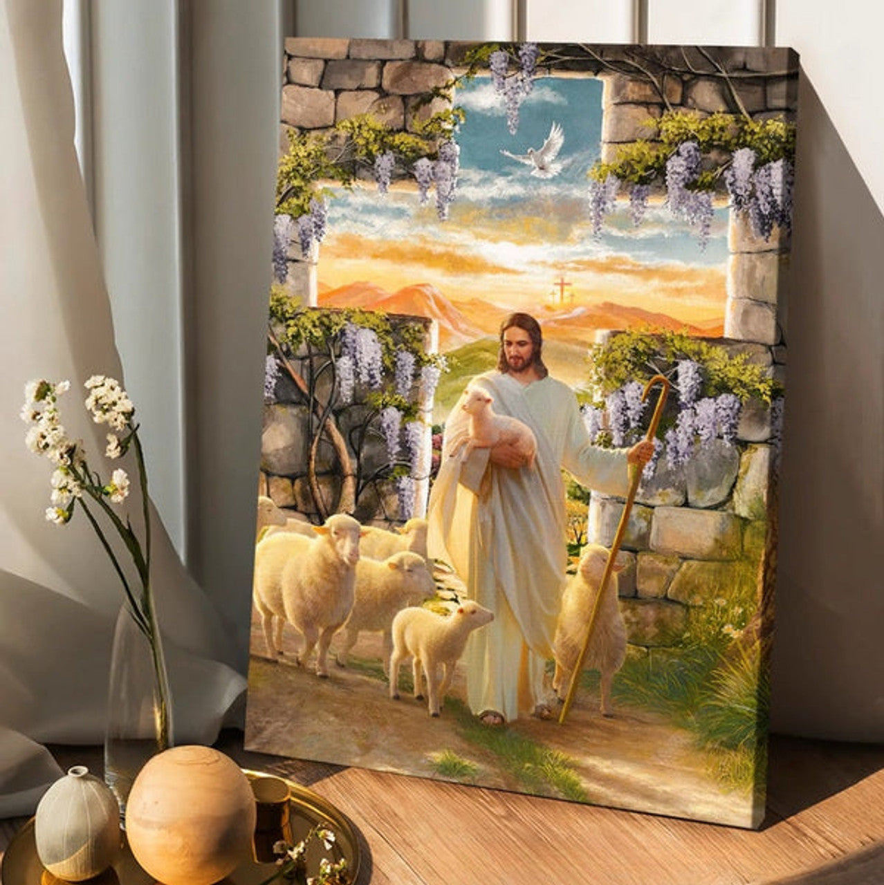 Jesus Lambs Of God Purple Wisteria Heaven Sky Canvas Posters - Christian Wall Posters - Religious Wall Decor