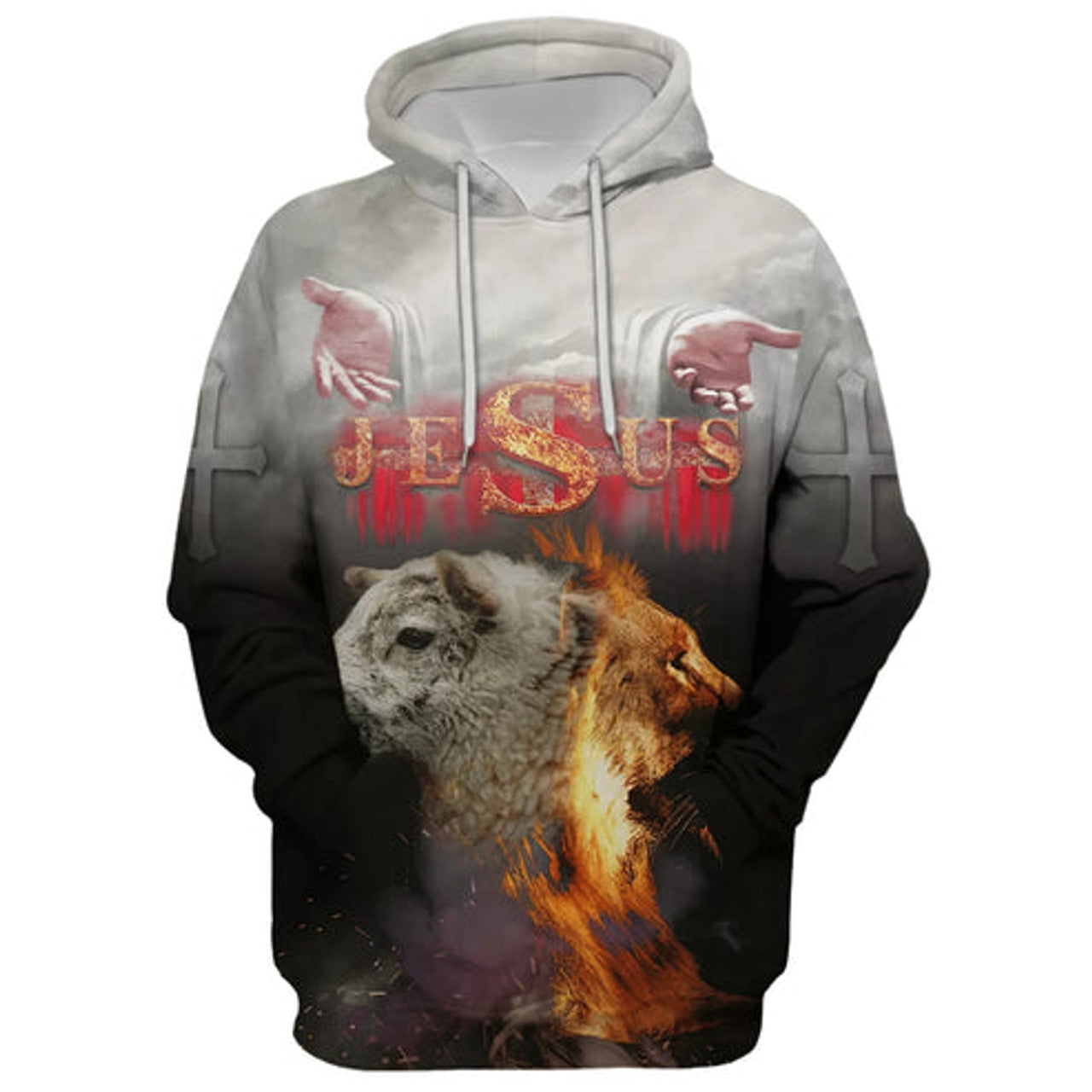 FUNSTUFFPRINT 3D Jesus Lion And Lamb - The Hand Of Jesus 3D Hoodie and Zip Hoodie