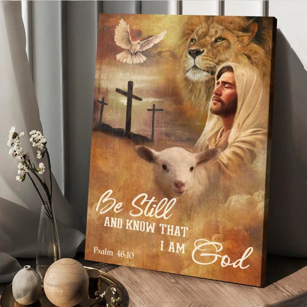 Jesus Lion And Lamb Be Still And Know That I Am God Canvas Posters - Christian Wall Posters - Religious Wall Decor