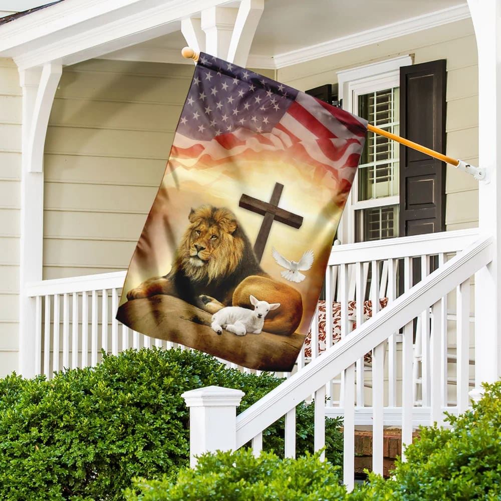 Jesus Lion And Lamb Holy Spirit House Flags, Christian Flag, Scripture Flag, Garden Banner