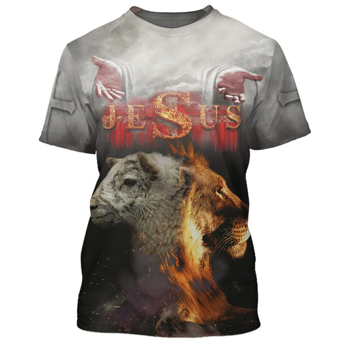 FUNSTUFFPRINT Jesus Lion And Sheep 3D All Over Printed Shirt for Men and Women
 3D T-shirt