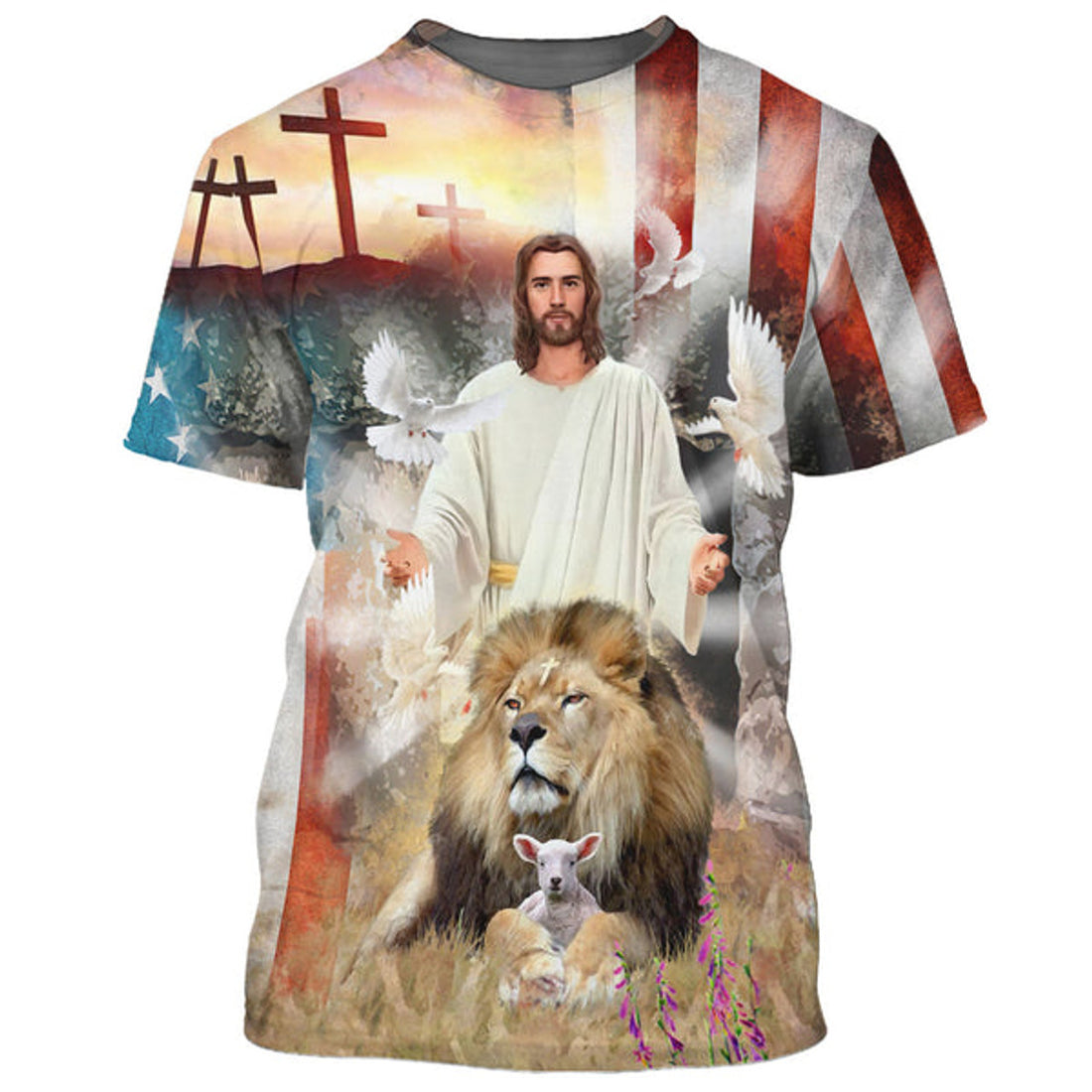 FUNSTUFFPRINT Jesus Lion And The Lamb 3D All Over Printed Shirt for Men and Women
 3D T-shirt