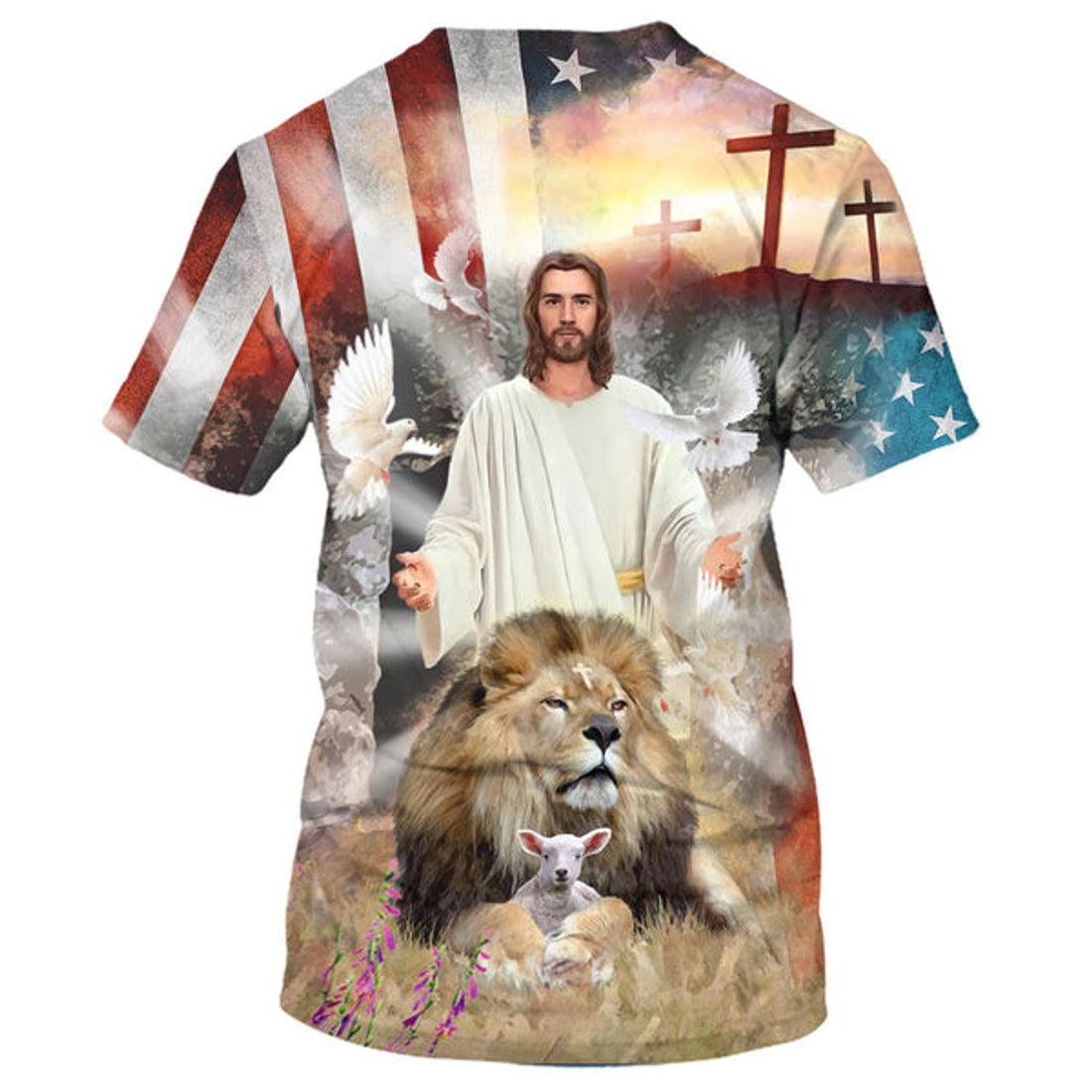 FUNSTUFFPRINT Jesus Lion And The Lamb 3D All Over Printed Shirt for Men and Women
 3D T-shirt