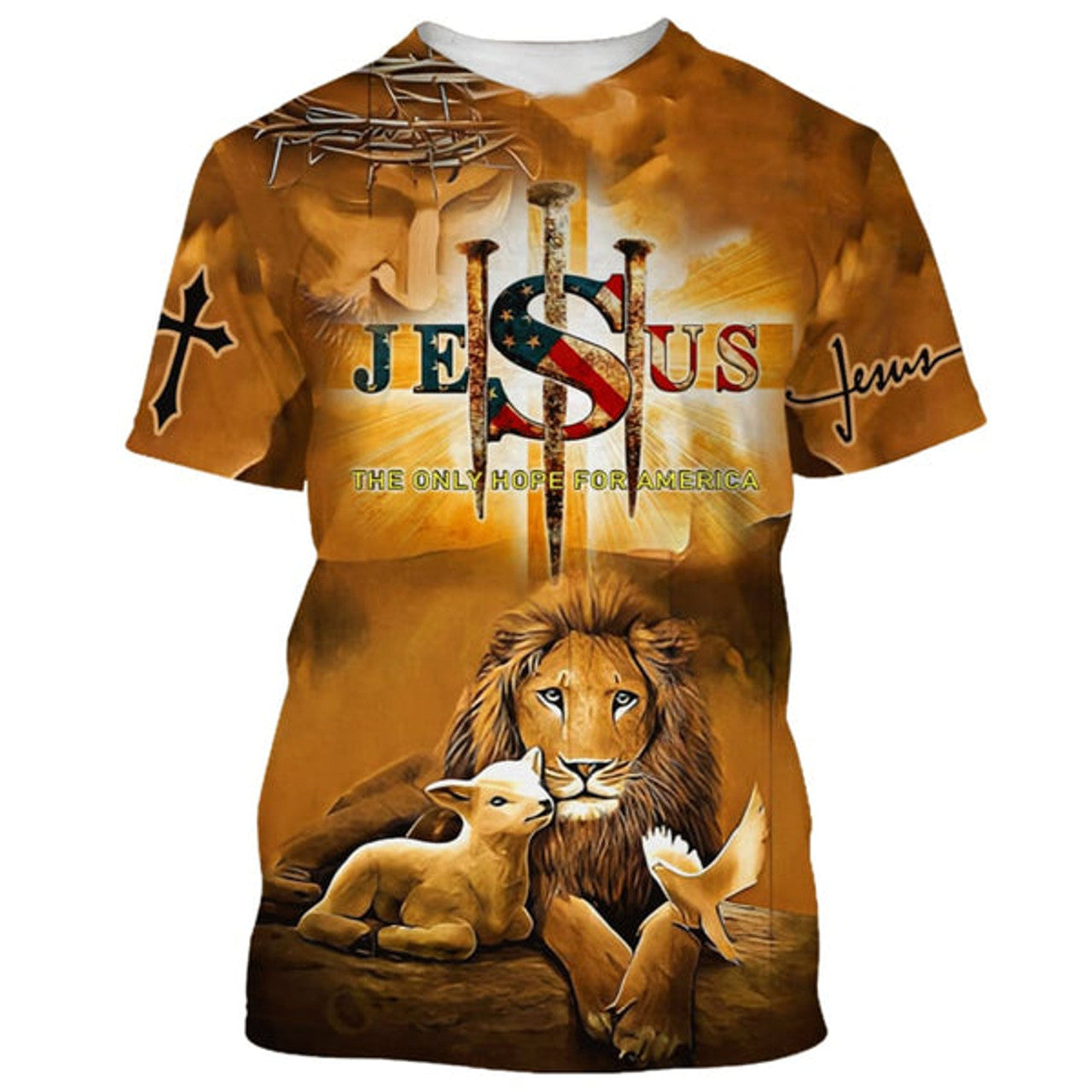 FUNSTUFFPRINT Jesus Lion And The Lamb Christian 3D T-shirt