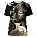 FUNSTUFFPRINT Jesus Lion And The Lamb Black Christian 3D T-shirt