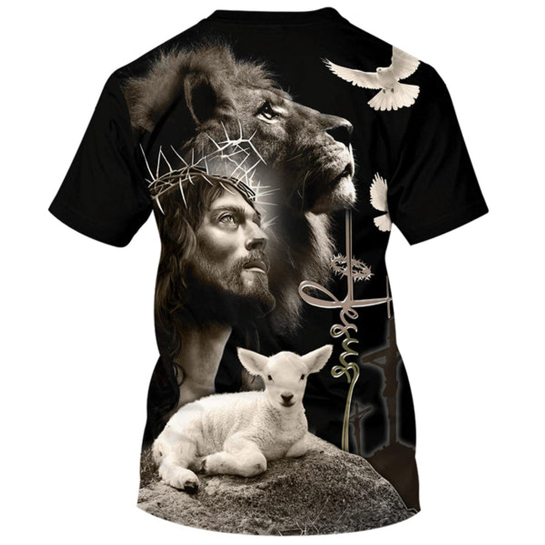 FUNSTUFFPRINT Jesus Lion And The Lamb Black Christian 3D T-shirt