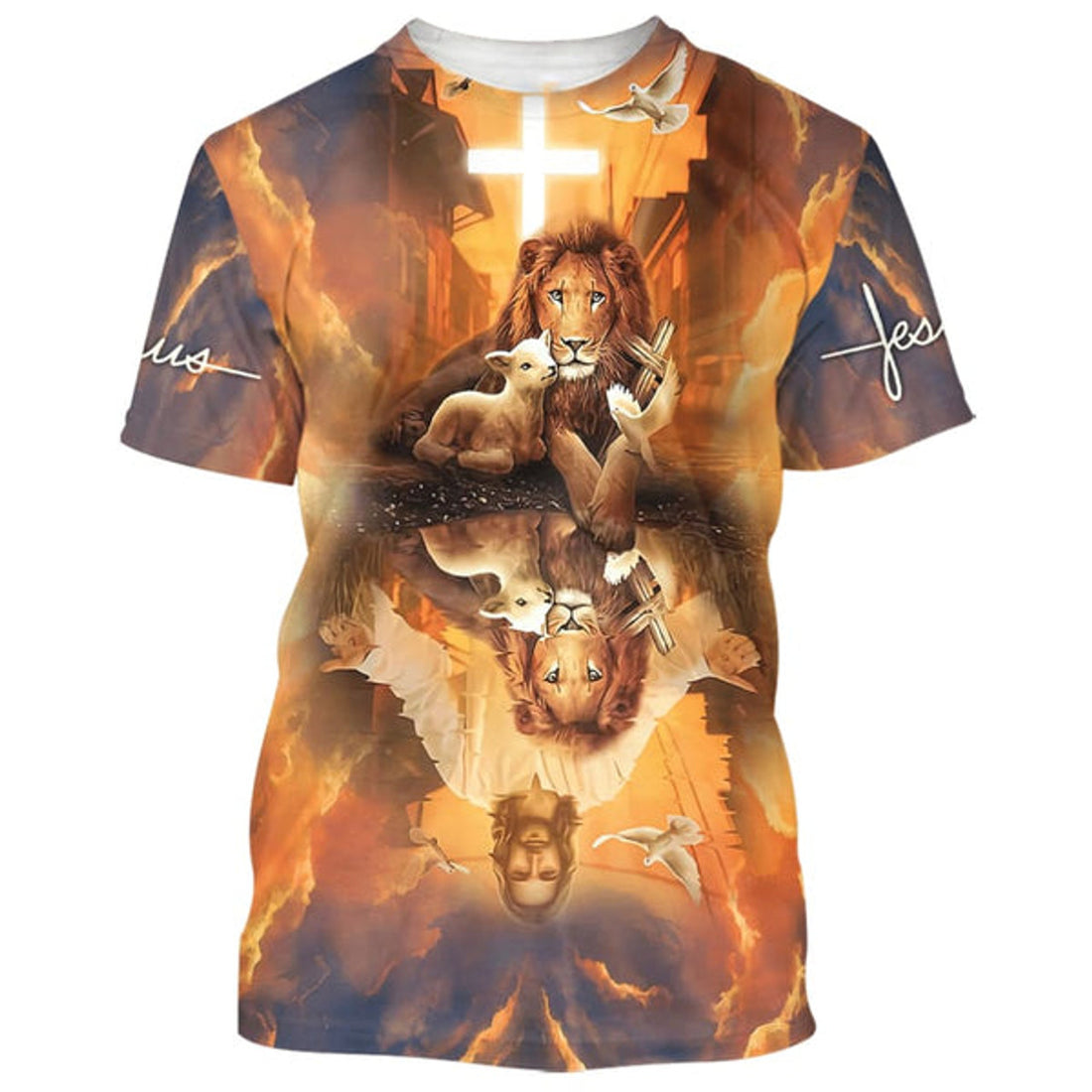 FUNSTUFFPRINT Jesus Lion And The Lamb Dove Christian 3D T-shirt