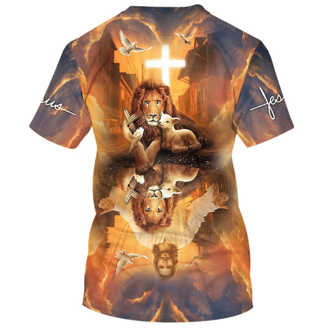 FUNSTUFFPRINT Jesus Lion And The Lamb Dove Christian 3D T-shirt