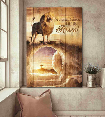 Jesus Lion Cross He Is Not Here He Is Risen Canvas Posters - Christian Wall Posters - Religious Wall Decor