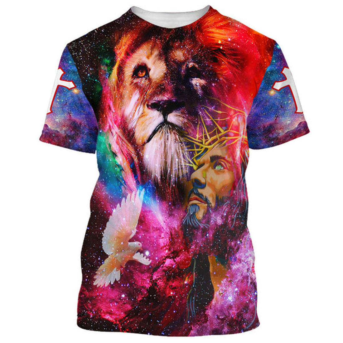 FUNSTUFFPRINT Jesus Lion Dove Christian 3D T-shirt