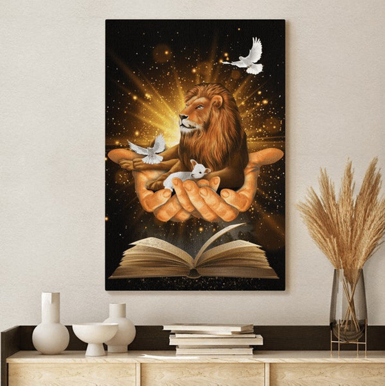 Jesus Lion Dove Canvas Posters - Christian Wall Posters - Religious Wall Decor