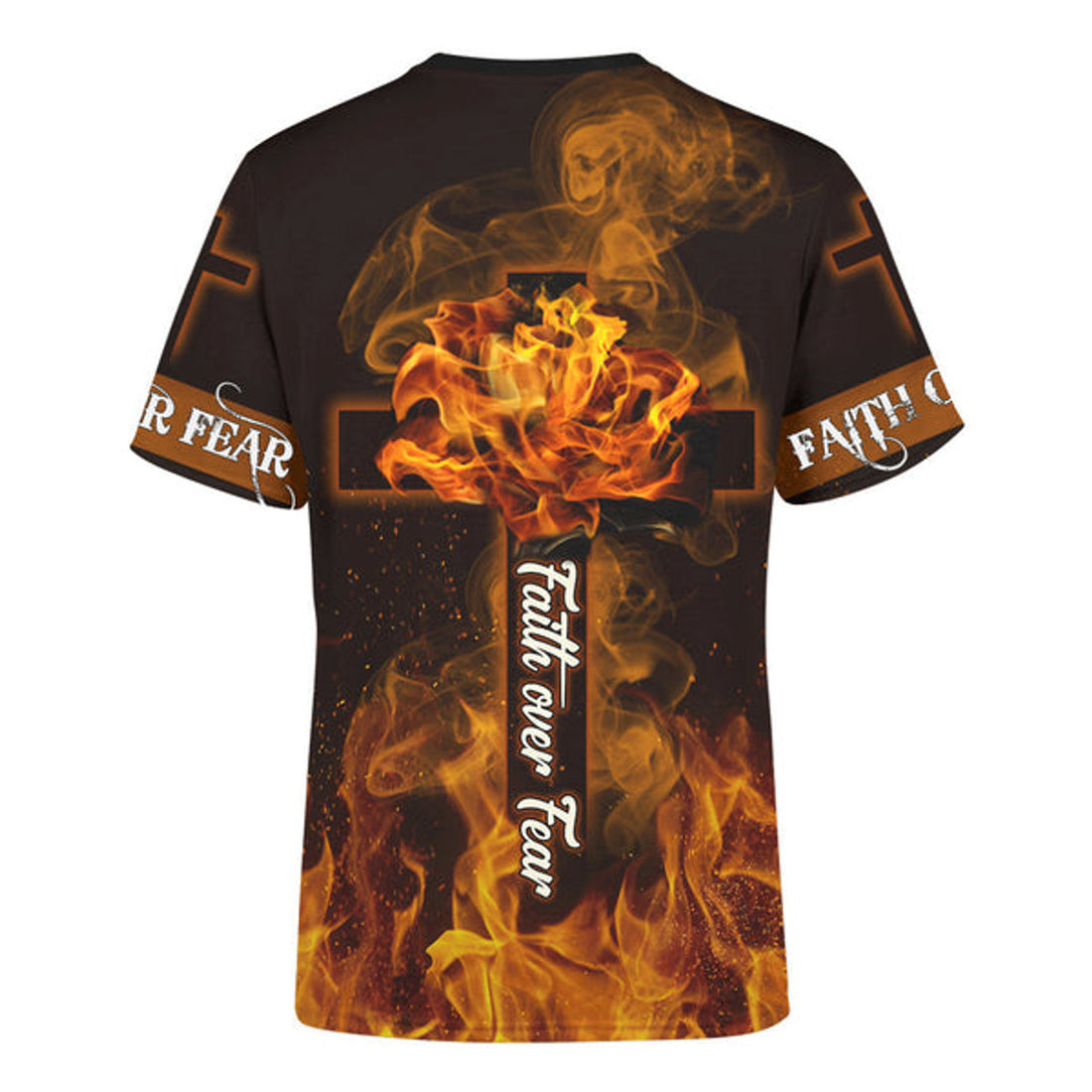 FUNSTUFFPRINT Jesus Lion Fire Faith Over Fear Christian 3D T-shirt