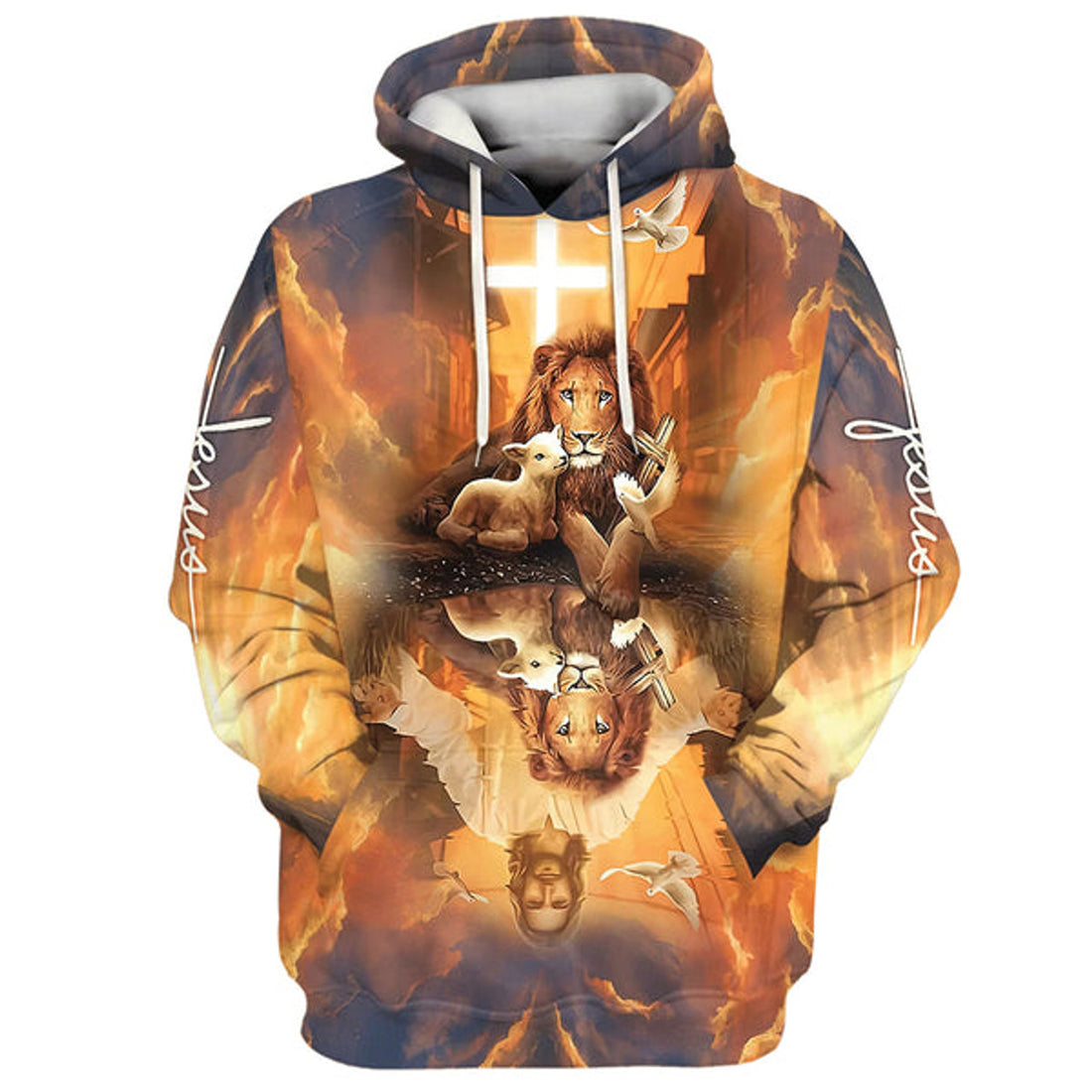FUNSTUFFPRINT Jesus Lion King And Lamb Cross 3D Hoodies Jesus Hoodie Men & Women Christian 3D Hoodie and Zip Hoodie