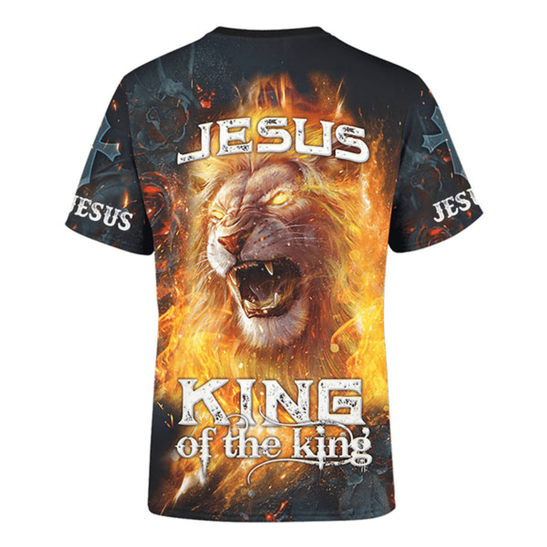 FUNSTUFFPRINT Jesus Lion King Of The Kings Burning Rose Christian 3D T-shirt