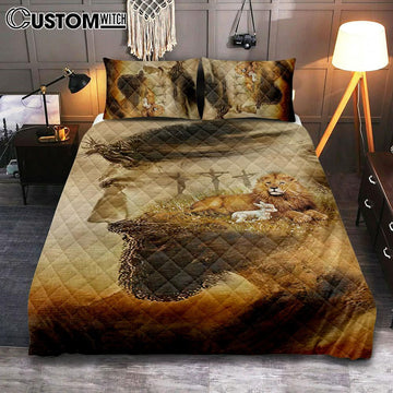 Jesus &amp; Lion &amp; Lamb Quilt Bedding Set Bedroom - Jesus Quilt Bedding Set Pictures - Christian Quilt Bedding Set Bedroom