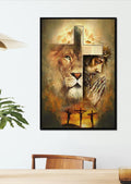 Jesus Lion Of Judah Cross Canvas Wall Art - Christian Wall Posters - Religious Wall Decor