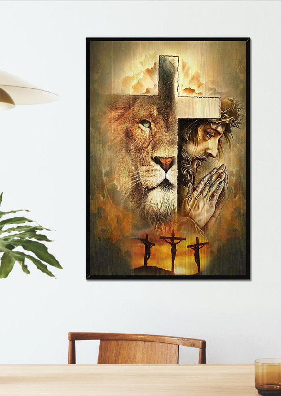 Jesus Lion Of Judah Cross Canvas Wall Art - Christian Wall Posters - Religious Wall Decor