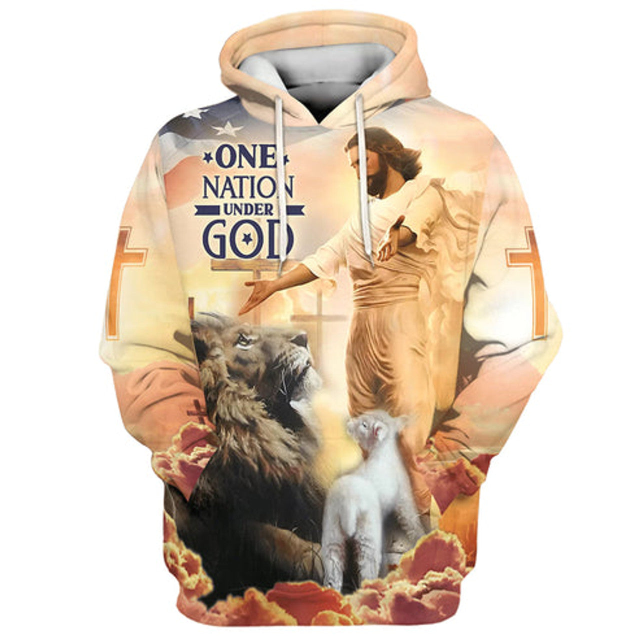 FUNSTUFFPRINT 3D Jesus Lion Of Judah Lamb Of God One Nation Under God 3D Hoodie and Zip Hoodie