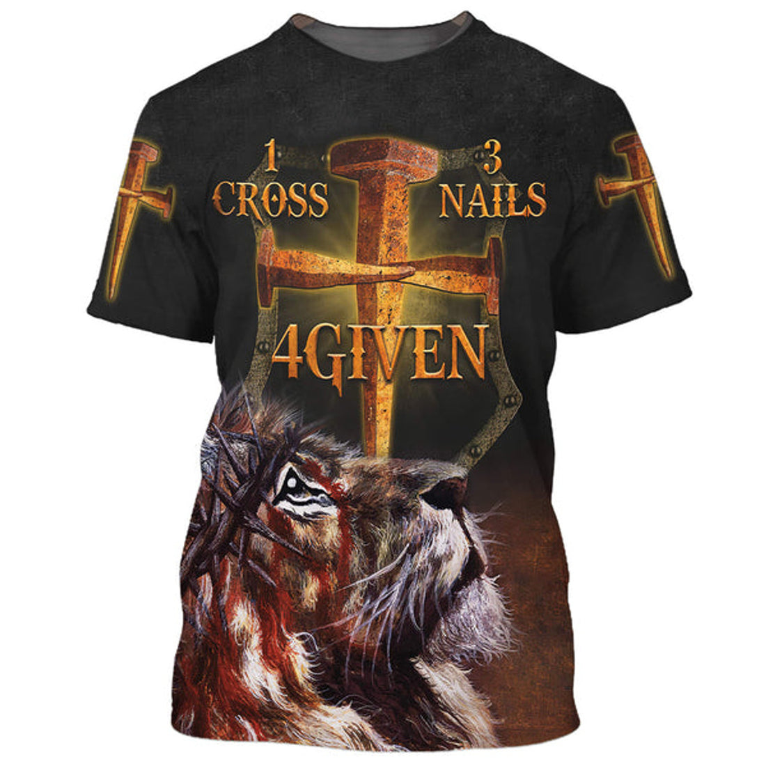 FUNSTUFFPRINT Jesus Lion One Cross Three Nails 4given 3D All Over Printed Shirt for Men and Women
 3D T-shirt