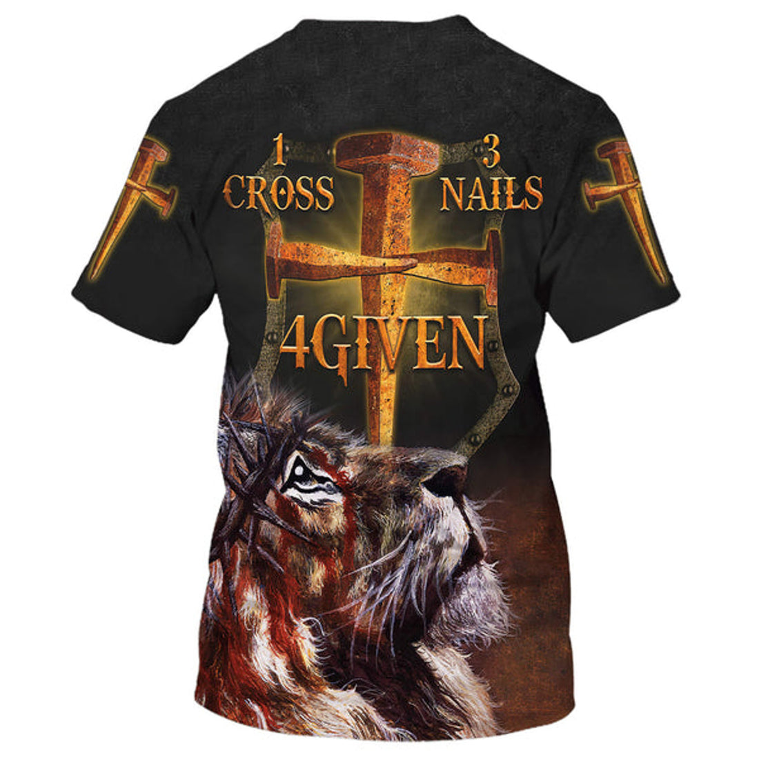 FUNSTUFFPRINT Jesus Lion One Cross Three Nails 4given 3D All Over Printed Shirt for Men and Women
 3D T-shirt