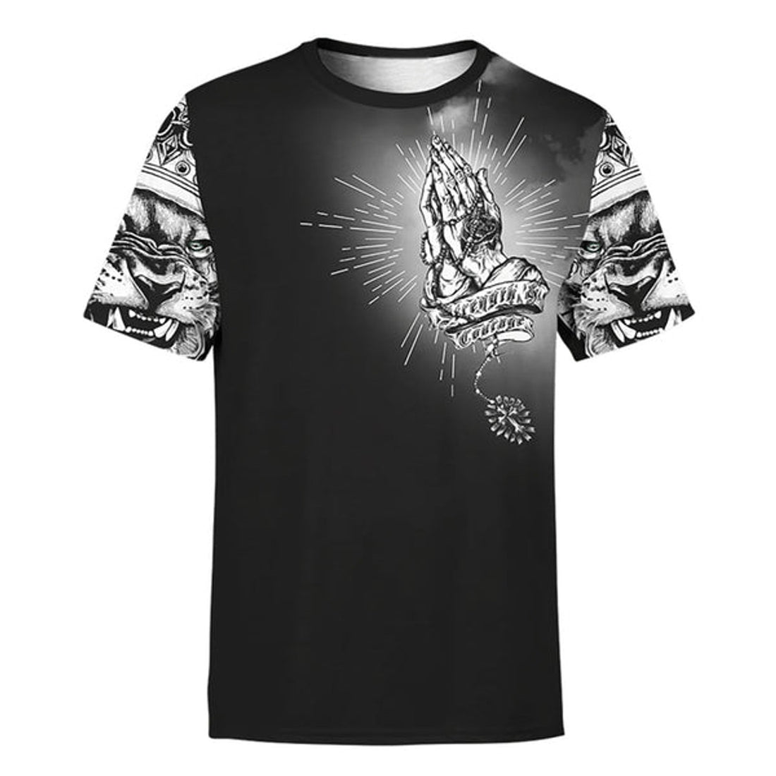 FUNSTUFFPRINT Jesus Lion Tattoo Faith Over Fear 3d Unisex Shirt - Christian 3D T-shirt