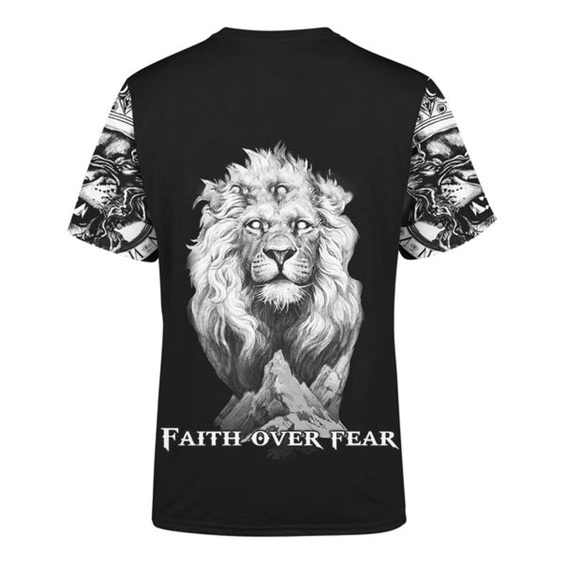 FUNSTUFFPRINT Jesus Lion Tattoo Faith Over Fear 3d Unisex Shirt - Christian 3D T-shirt