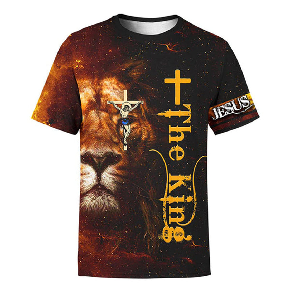 FUNSTUFFPRINT Jesus Lion The King Fire Christian 3D T-shirt