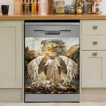 Jesus Lord Wings Lion Of Judah Lambs Of God Dishwasher Cover, Jesus Portrait Dishwasher Stickers, Christian Kitchen Decor