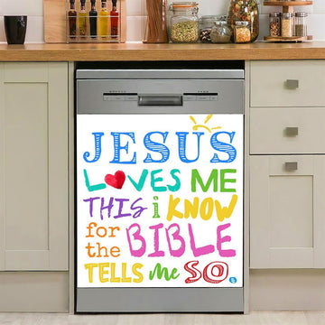 Jesus Loves Me Dishwasher Cover, Decoration For Girls Boys Toddler Kitchen, Christian Kitchen Decor