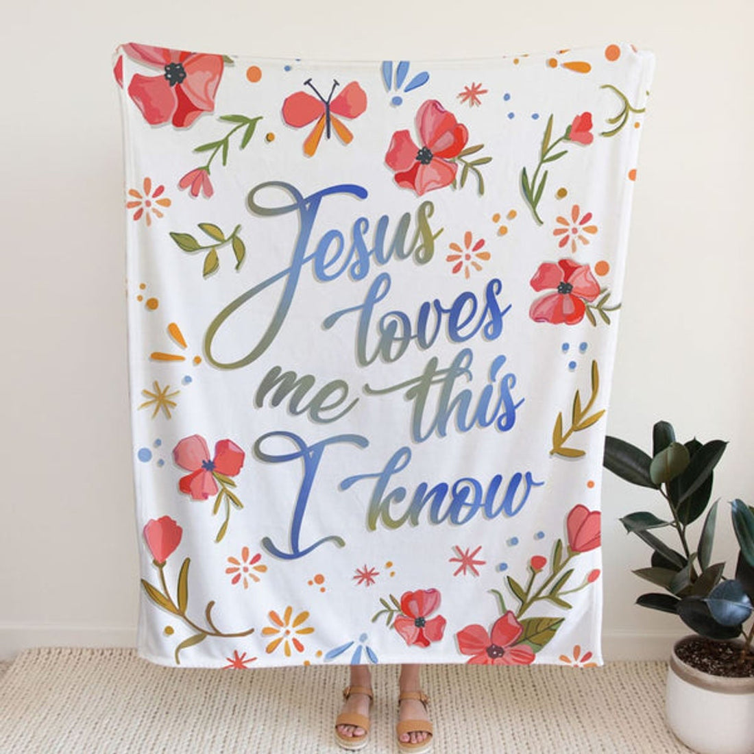 FUNSTUFFPRINT Jesus Loves Me This I Know Fleece Blanket - Christian Blanket - Bible Verse Blanket