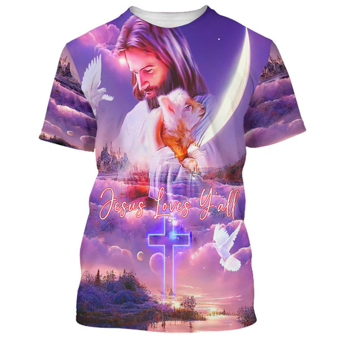 FUNSTUFFPRINT Jesus Loves Y'all Christian 3D T-shirt
