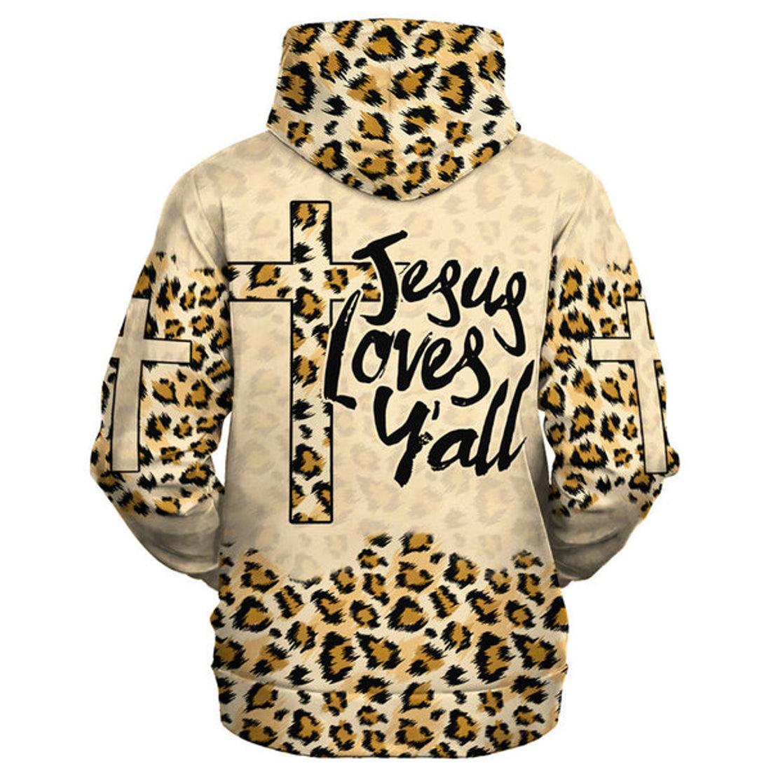 FUNSTUFFPRINT 3D Jesus Loves Y'all Cross Leopard Skin Pattern Hoodies Jesus Hoodie Men & Women Christian 3D Hoodie and Zip Hoodie