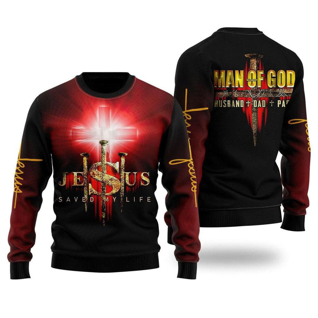 FUNSTUFFPRINT Jesus Man Of God Ugly Christmas Sweater For Men & Women – Gifts For Christians Ugly  Sweater
