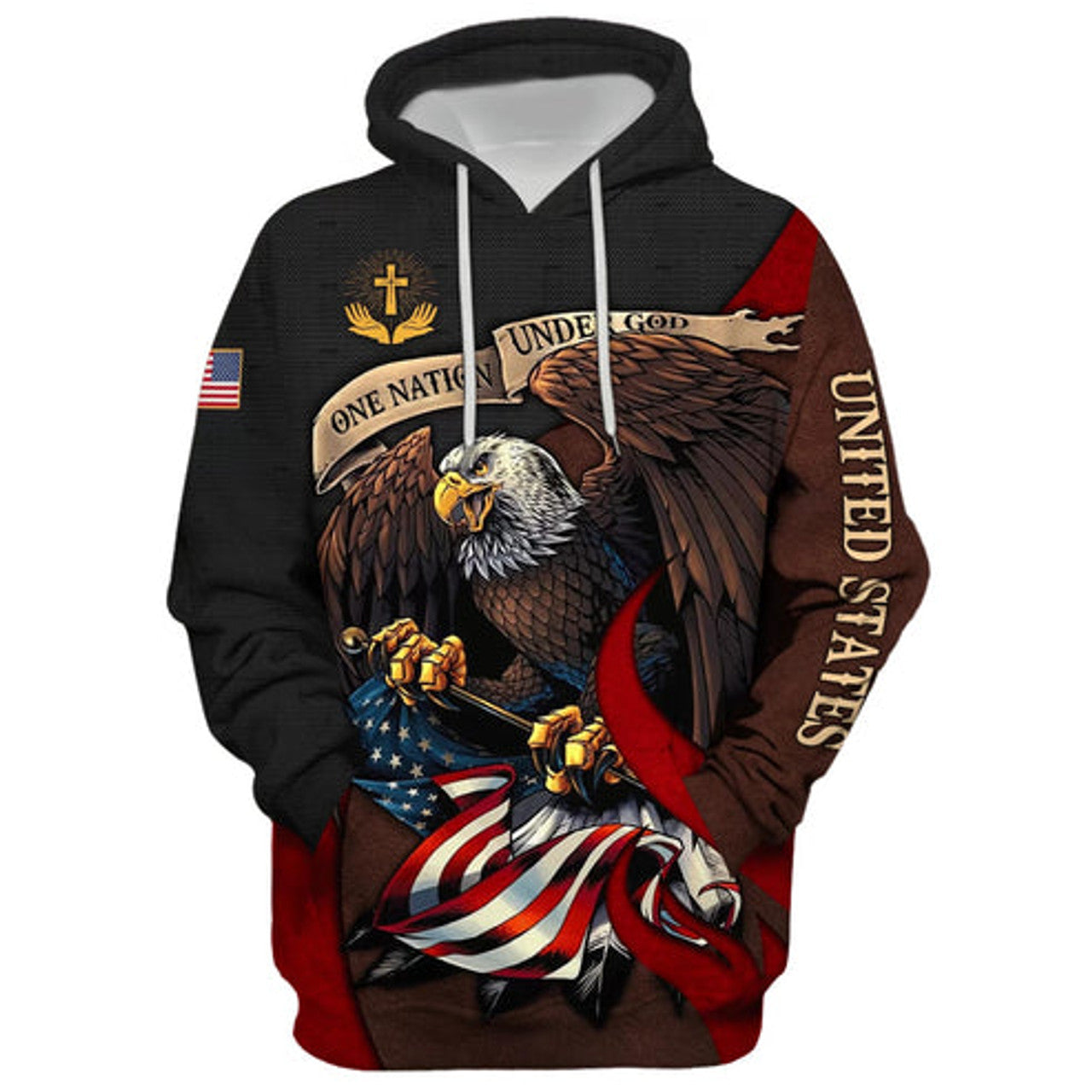 FUNSTUFFPRINT 3D Jesus One Nation Under God American Flag 3D Hoodie and Zip Hoodie