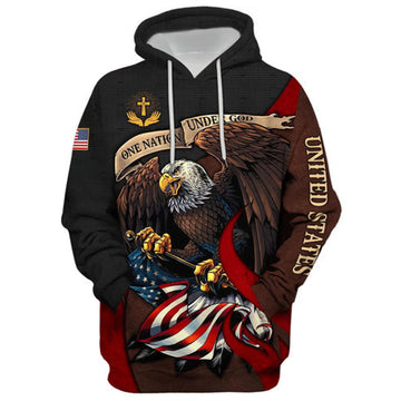 FUNSTUFFPRINT 3D Jesus One Nation Under God American Flag 3D Hoodie and Zip Hoodie