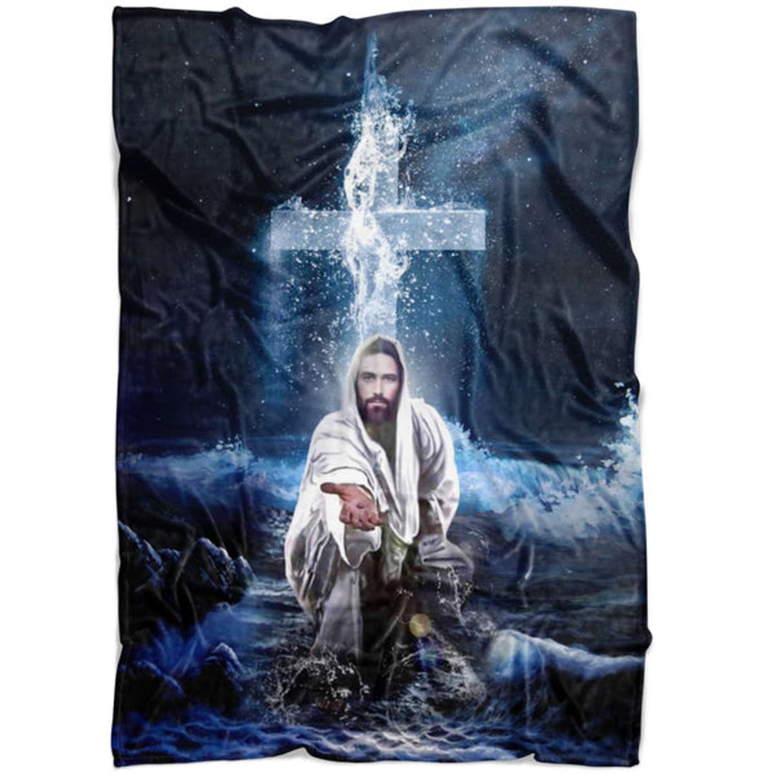 FUNSTUFFPRINT Jesus Outstretched Hands Saves 2 Fleece Blanket - Christian Blanket - Bible Verse Blanket