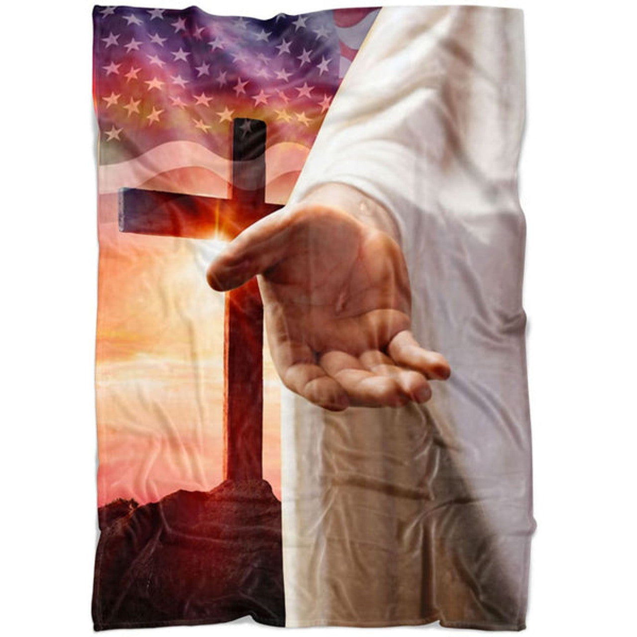 FUNSTUFFPRINT Jesus Outstretched Hands Saves Fleece Blanket - Christian Blanket - Bible Verse Blanket
