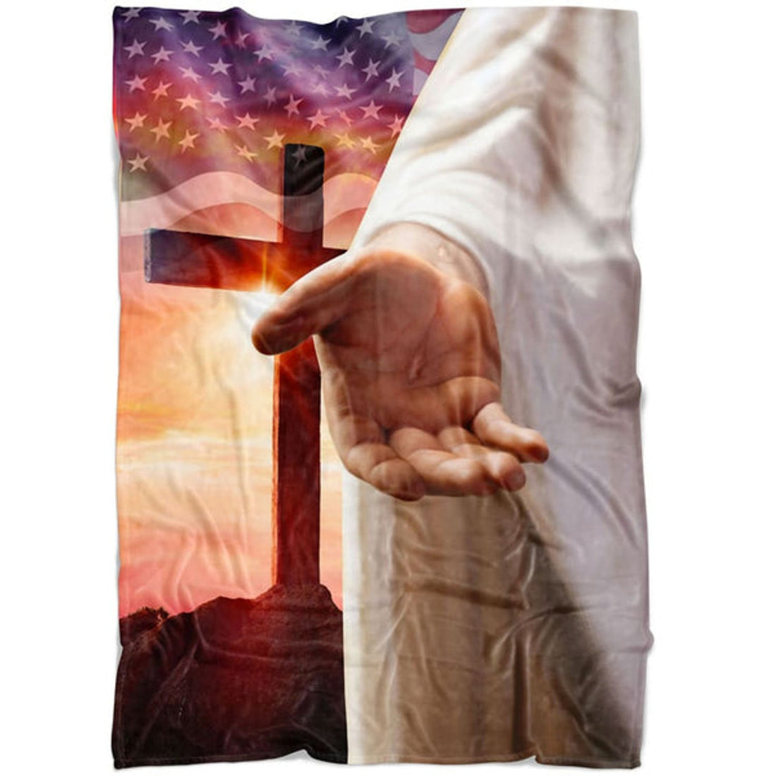 FUNSTUFFPRINT Jesus Outstretched Hands Saves Fleece Blanket - Christian Blanket - Bible Verse Blanket