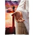 FUNSTUFFPRINT Jesus Outstretched Hands Saves Fleece Blanket - Christian Blanket - Bible Verse Blanket