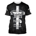FUNSTUFFPRINT Jesus Paid It All Cross Crown Of Thorns Christian 3D T-shirt