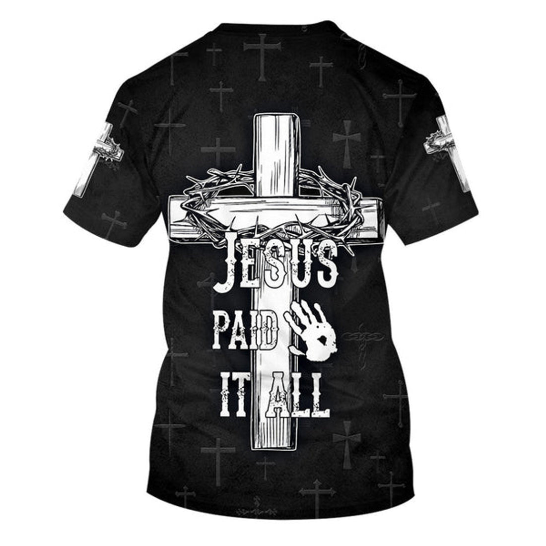 FUNSTUFFPRINT Jesus Paid It All Cross Crown Of Thorns Christian 3D T-shirt