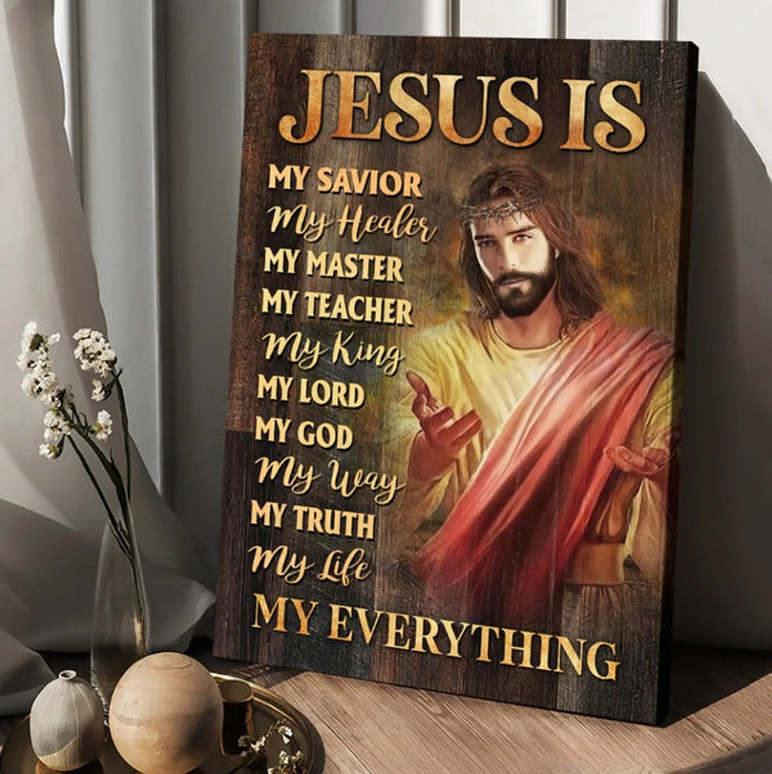 Jesus Painting Crown Of Thorn Jesus Is My Savior My Healer Canvas Wall Art - Christian Wall Posters - Religious Wall Decor