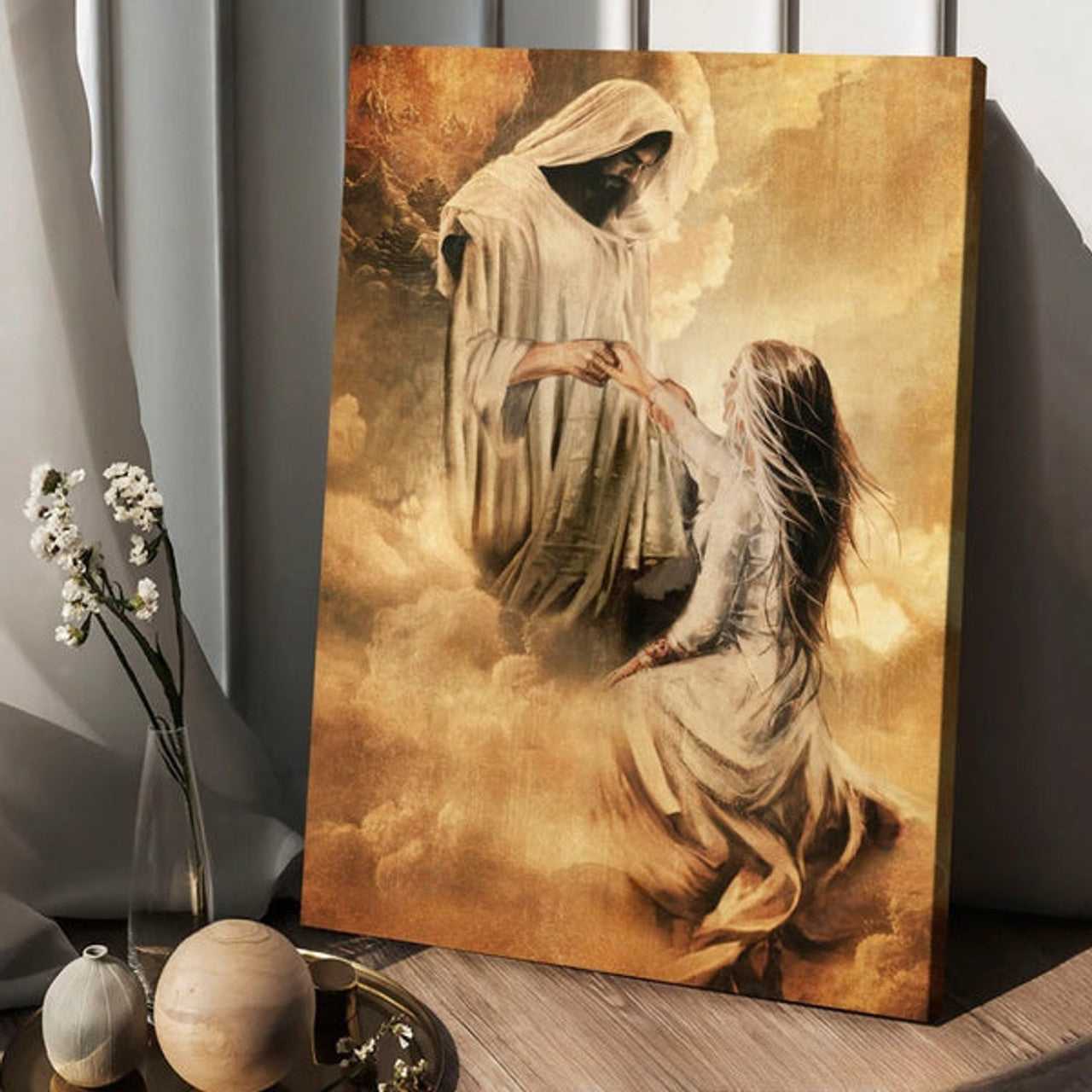 Jesus Painting Jesus And Girl Holding Hand Canvas Wall Art - Christian Wall Posters - Religious Wall Decor
