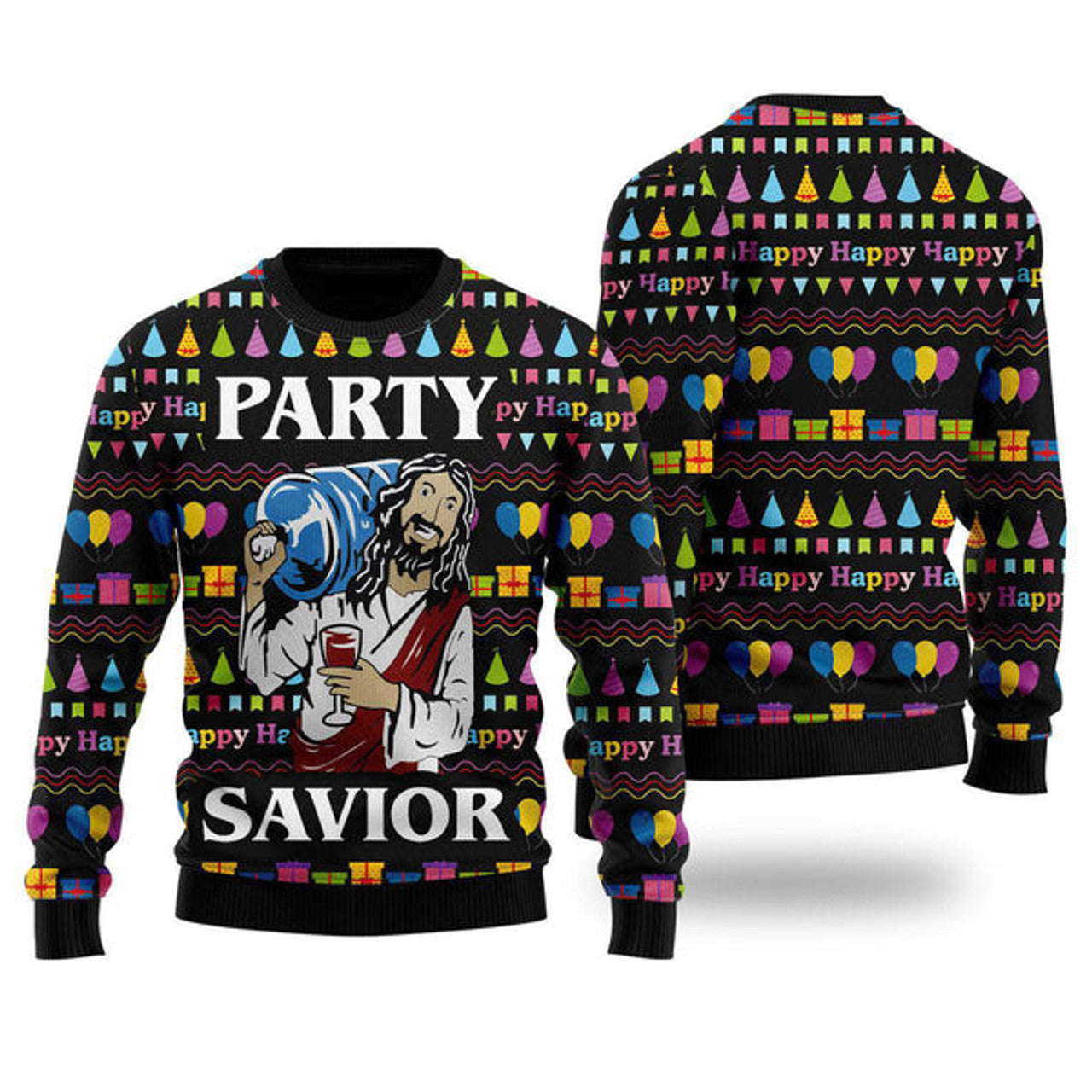 FUNSTUFFPRINT Jesus Party Ugly Christmas Sweater For Men & Women Adult - Jesus Christ Sweater - Christian Shirts Gifts Idea Ugly  Sweater