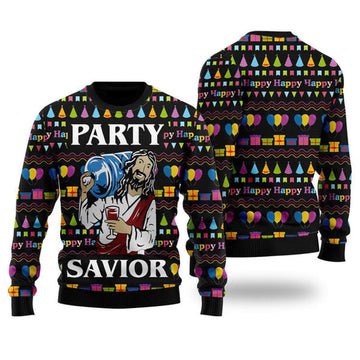 FUNSTUFFPRINT Jesus Party Ugly Christmas Sweater For Men & Women Adult - Jesus Christ Sweater - Christian Shirts Gifts Idea Ugly  Sweater